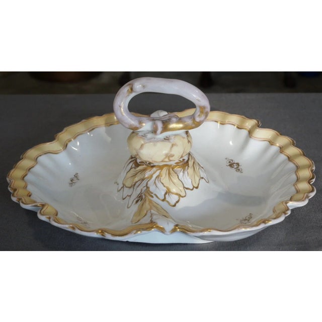 Up for sale is a Circa 1880 Danish Victorian Art Nouveau Bing & Grondahl Porcelain Gilded Leaf Motifs Tidbit Server with...