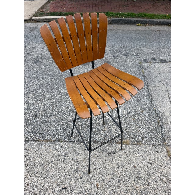 Mid-Century Modern Mid Century Arthur Umanoff Wood Slatted Bar Stool For Sale - Image 3 of 11