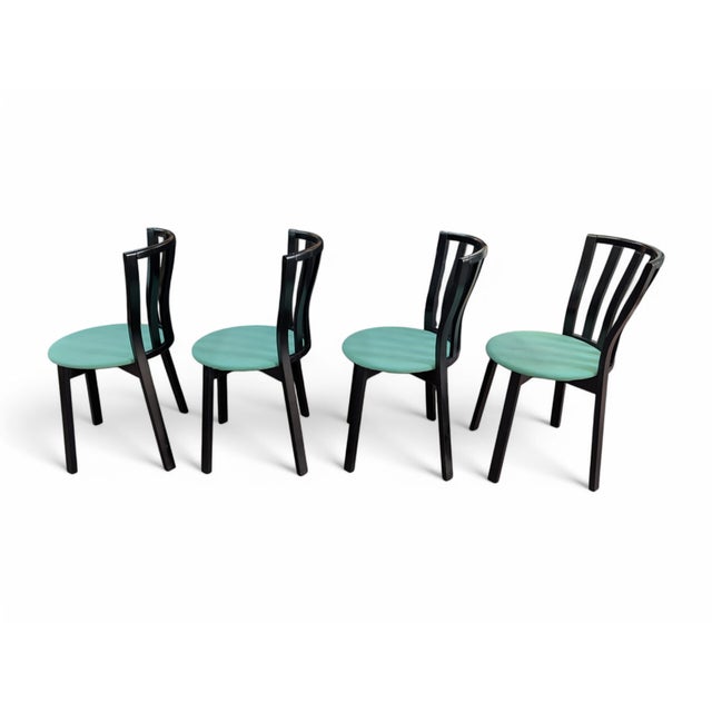 Dining Chairs with Aqua Green Fabric Seats, Set of 4 For Sale - Image 4 of 10