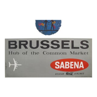 1960s Original Belgian Travel Poster - Sabena Airlines - Brussels For Sale