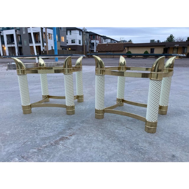 Metal Porcelain & Brass Faux Tusk End Tables Italy - A Pair For Sale - Image 7 of 13