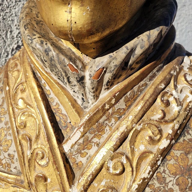Unknown, Bust of Saint or Bishop, 17th-18th Century, Gilded Wood For Sale - Image 11 of 18