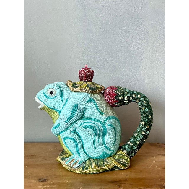 Vintage Hand Beaded Frog Teapot For Sale - Image 10 of 12
