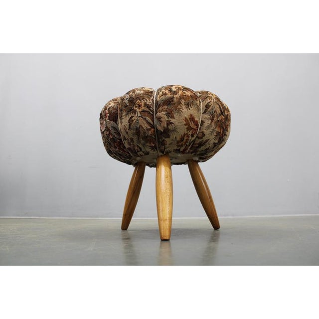 Mid-Century Modern Czech Upholstered Stool in Beech Wood, 1950s For Sale - Image 4 of 8