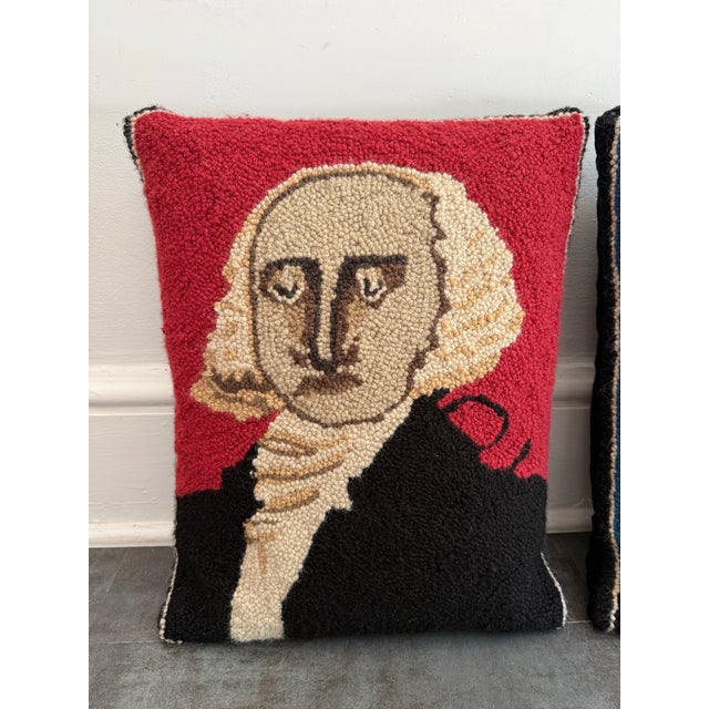 American Vintage Hooked Wool Presidential Pillows, a Pair For Sale - Image 3 of 7