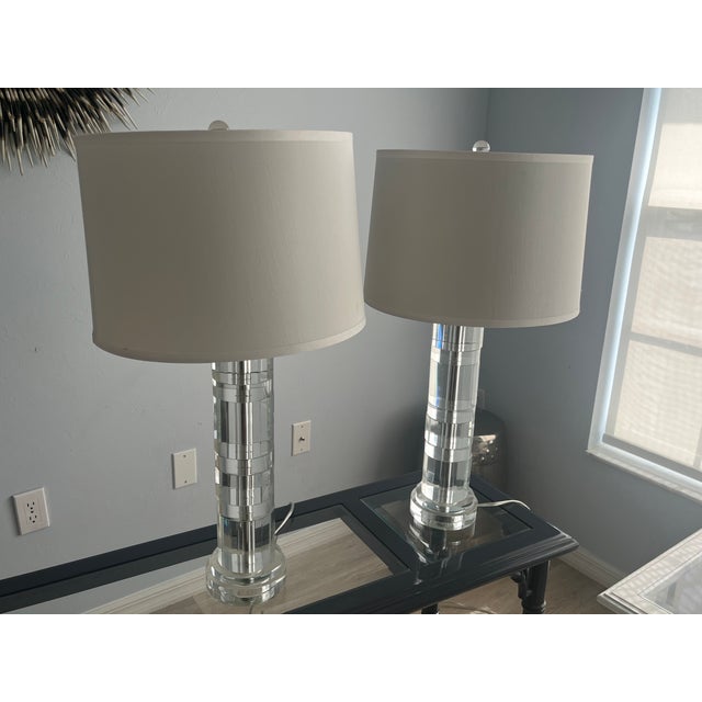 Ralph Lauren Pair Ralph Lauren Crystal Column Lamps For Sale - Image 4 of 16