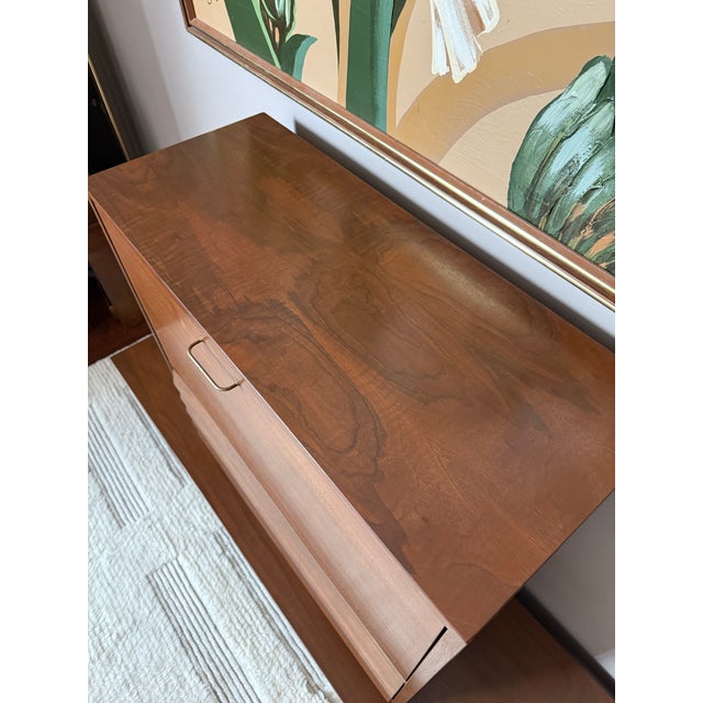 American of Martinsville "Dania" Walnut Modular Bench and Desk/Bar Cabinet Attachment by Merton Gershun For Sale - Image 11 of 12