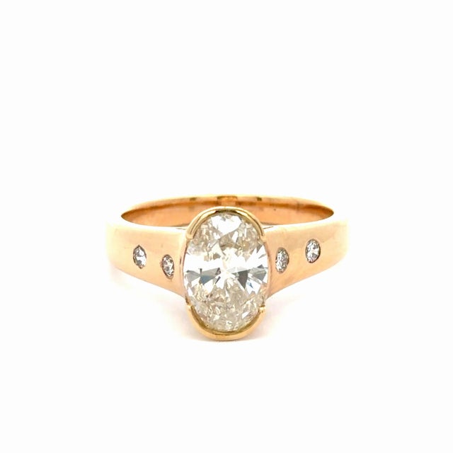 Gold 1.70 Carat J/I1 Oval Diamond and Floating Diamond Shank Engagement Ring, Size 7.25 For Sale - Image 8 of 8