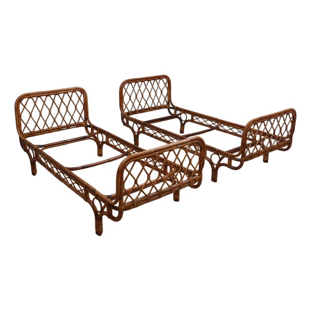 Mid-Century Italian Rattan Malacca Daybeds by Franca Helg, 1950s, Set of 2 For Sale