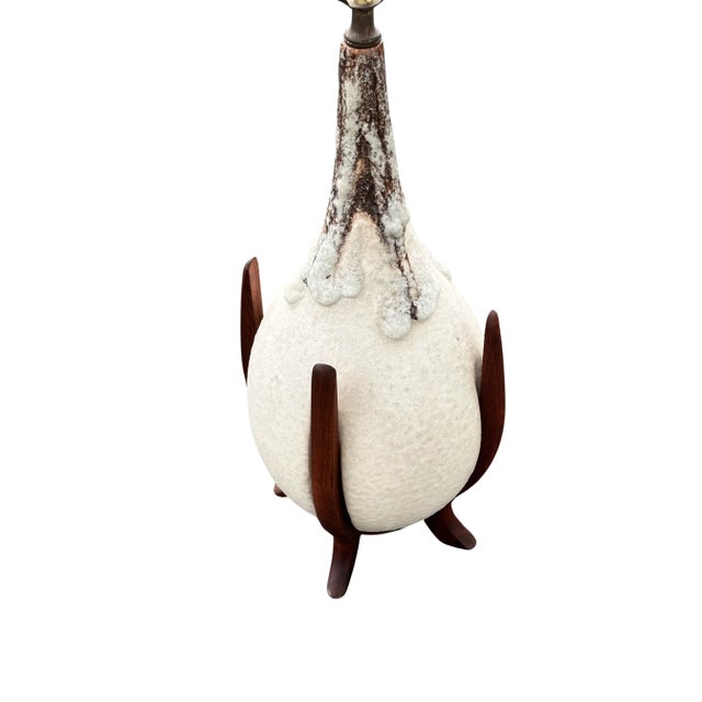 Large of Pair Mid Century Danish Modern Art Pottery Dripping Pattern Table Lamps For Sale - Image 4 of 6