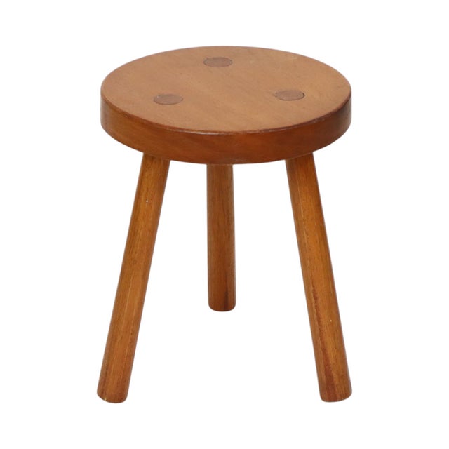 1960s Vintage Wooden Three-Legged Stool, Milking Stool, Rustic Style, 1960s For Sale - Image 5 of 15