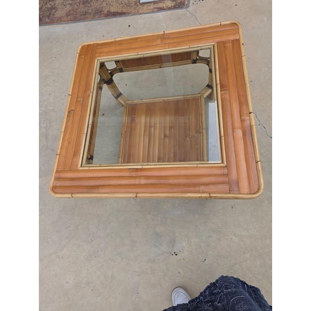 1970s Vintage Bamboo and Glass Square Coffee Table For Sale - Image 5 of 9