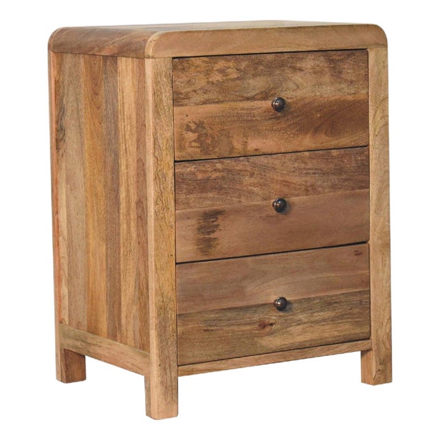 Solid Mango Wood 3-Drawer Bedside Table For Sale