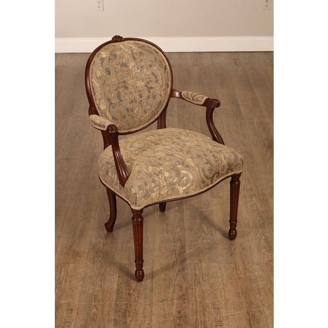 Hepplewhite Inspired Set Of Eight Mahogany Carved Oval Back Dining Chairs For Sale - Image 18 of 18