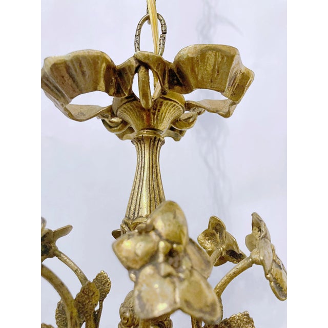 Metal Vintage Mid 20th Century Decorative Floral Brass Pendant Chandelier For Sale - Image 7 of 11
