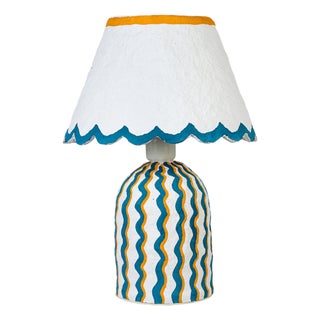 Blum Scalloped Squiggle Cotton Mache Table Lamp, Blue/Yellow For Sale