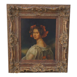 Ornate Framed Oil Painting on Canvas of Woman For Sale