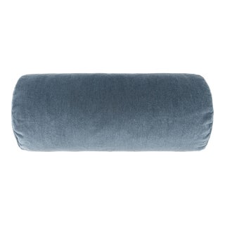 Scalamandre 21" x 7" Tudor Velvet Bolster Pillow in Federal Blue For Sale