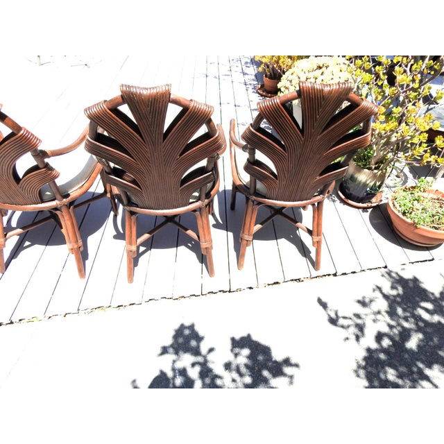 Vintage Philippine Rattan & Glass 5-Piece Dining Set With Sculptural Palm Frond Details For Sale - Image 10 of 15