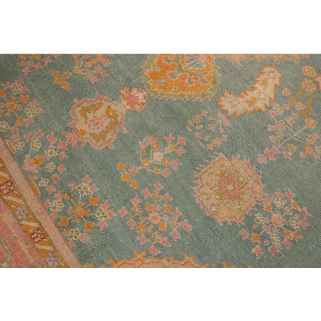 Turquoise Turquoise Antique Turkish Oushak, 13'4'' X 15'8'' For Sale - Image 8 of 12