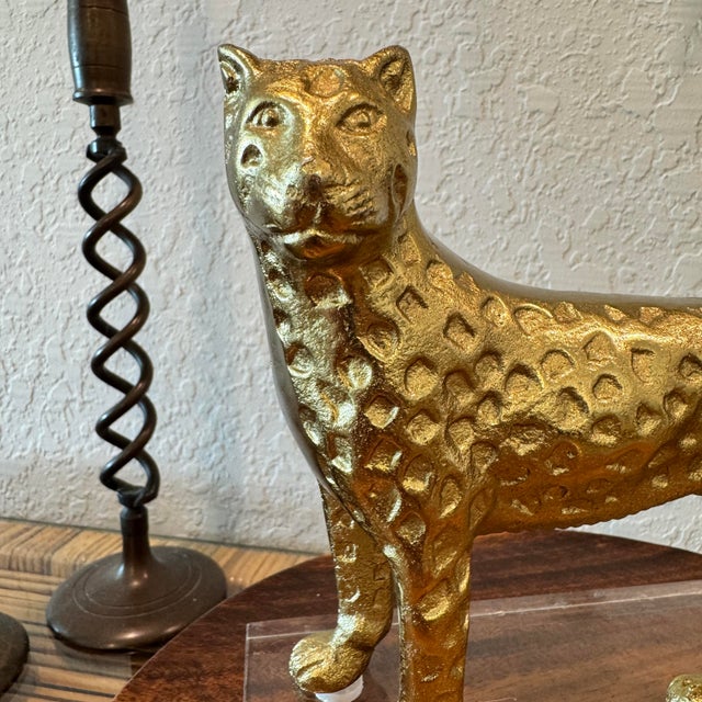 1960s Brass Cheetah Sculptures on Lucite Bases For Sale - Image 5 of 10