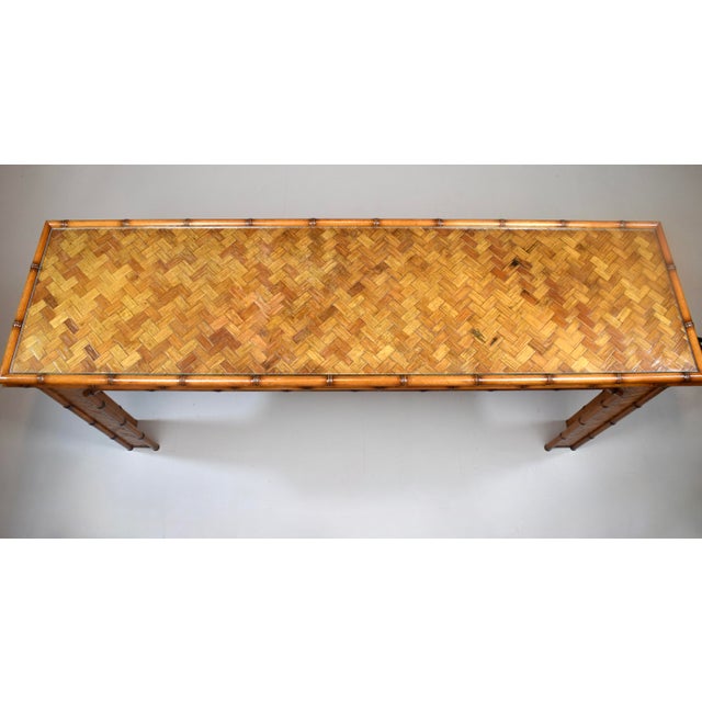 Mid-Century Modern Vintage Basket Weave Woven Rattan Console Table For Sale - Image 3 of 10