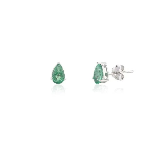 Green 18k Gold Pear Cut Emerald Jewelry Set Ring Size 7 & Earrings - 3 Pieces For Sale - Image 8 of 12
