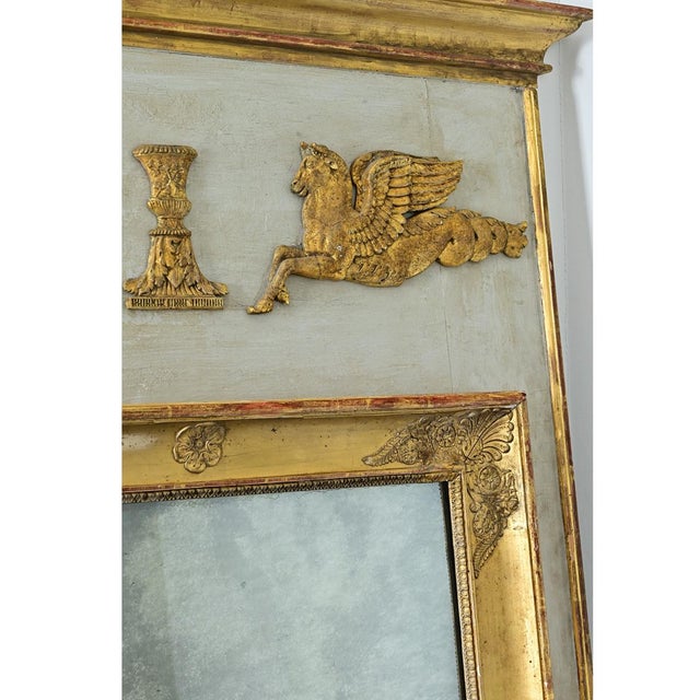 Glass French 19th Century Empire Painted & Gilt Trumeau Mirror For Sale - Image 7 of 12