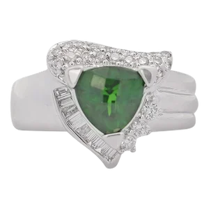 2.50 Carat Triangle Checkerboard Tsavorite & Diamond White Gold Statement Ring Size 7.75
