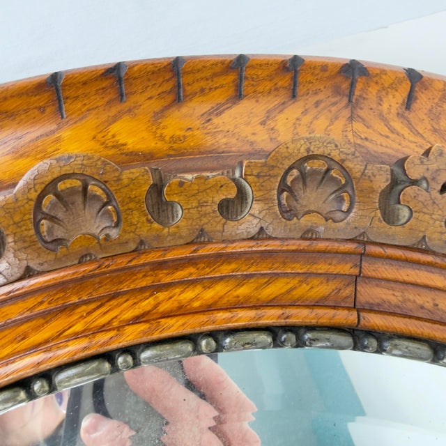 Victorian Victorian Hand Carved Round Oak Mirror For Sale - Image 3 of 13