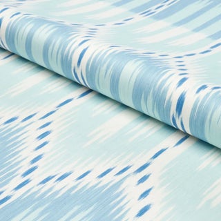SAMPLE - Schumacher Bukhara Ikat Fabric In Sky And Aqua For Sale