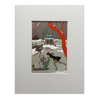 Original George Barbier 1928 Hand-Colored Pochoir Print: "En Patinant" For Sale
