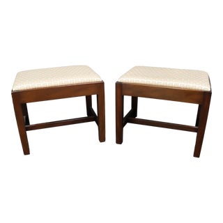 Pair Kittinger Chippendale Style Upholstered Footstools For Sale