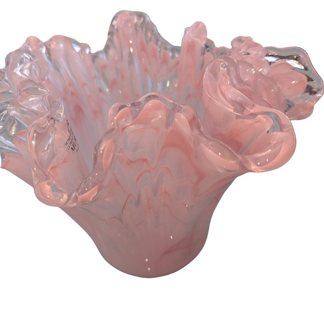 Murano Pink Swirl Handkerchief Vase – Italian Art Glass Fazzoletto, 8.7” Sculptural Decor For Sale In Buffalo - Image 6 of 10