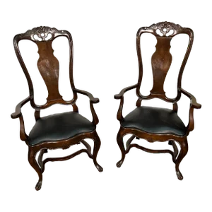 Mid 20th Century Pair of Fruitwood Chairs With Leather Seats