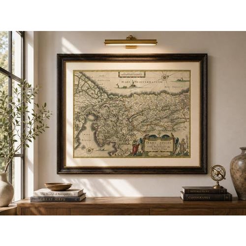 Antique Blaeu Holy Land Map – Terra Sancta Palestina, 1629 A beautifully engraved and finely hand-colored early 17th-...
