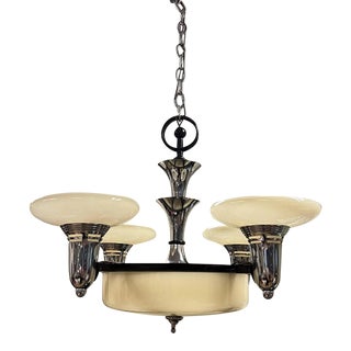 Four-Armed Chrome and Glass Hanging Chandelier For Sale