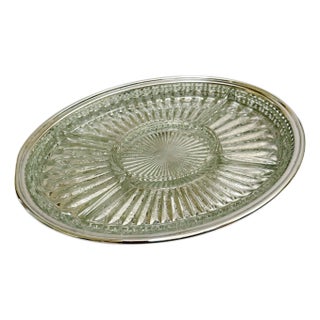 Mid 20th Century Silver Plated Gallery Tray & Sunburst Pressed Glass Hors d'Oeuvres Insert For Sale