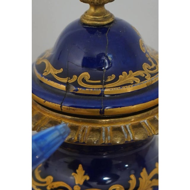 Blue Pair Sevres Vintage Porcelain Decorated Lidded Urns For Sale - Image 8 of 12