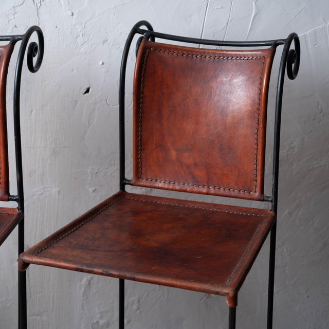 Spanish Hacienda Wrought Iron & Leather Counter Stools, 1960s For Sale - Image 4 of 18