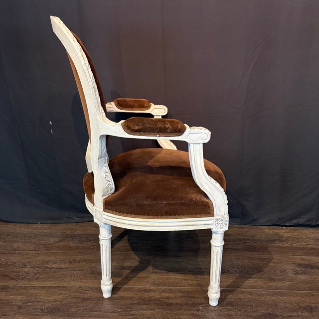 19th Century French Louis XVI Carved and Painted Armchairs -a Pair For Sale - Image 14 of 14