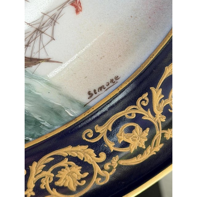 Goldenrod Vintage Hand-Painted Naval Battle Plates by Semone, 1920s, Set of 2 For Sale - Image 8 of 14
