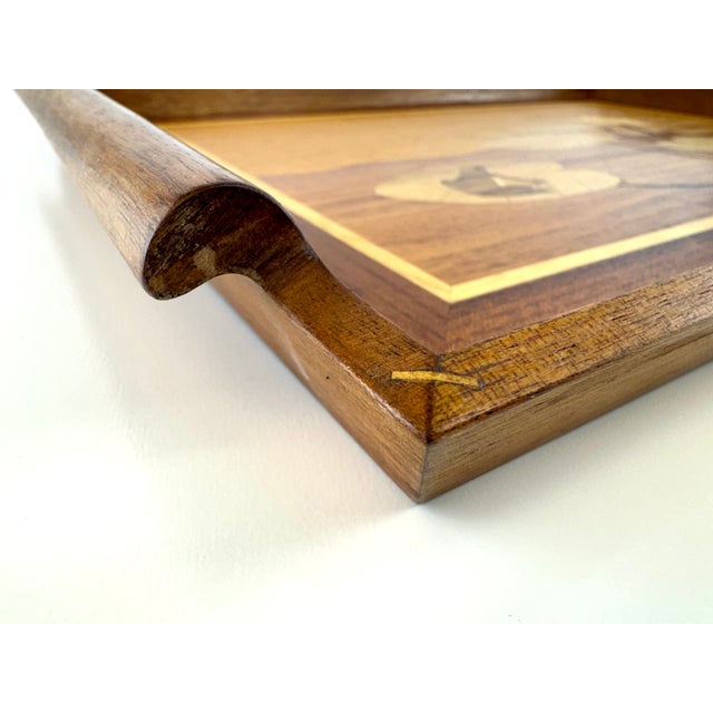 1960s Vintage Philippine Marquetry Wood Frog & Lily Pad Serving Tray For Sale - Image 5 of 13