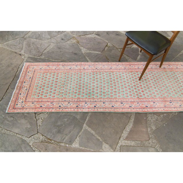 1920s 1920s Antique Allover Apricot Mint Pink Hand Knotted Runner - 2’7” X 14’4” For Sale - Image 5 of 10