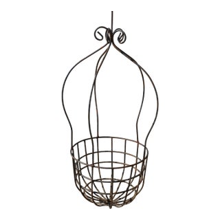 Vintage Black Iron / Metal Balloon Hanging Basket Planter For Sale
