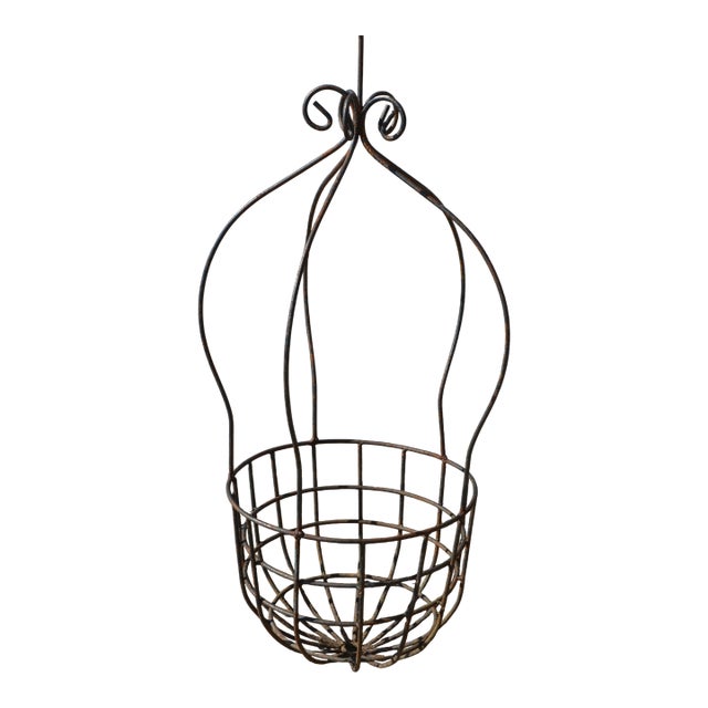 Vintage Black Iron / Metal Balloon Hanging Basket Planter For Sale