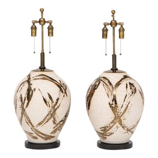 Large Pair of Raku Ware Lamps Designed for Steve Chase For Sale