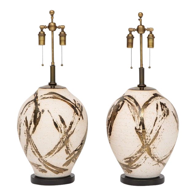 Large Pair of Raku Ware Lamps Designed for Steve Chase For Sale