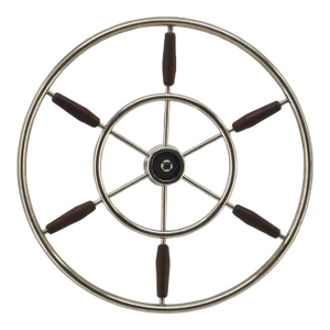Framed Vintage Ships Wheel Chrome & Teak Spindals - Beach Wall Decor