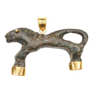 Antique A Rustic Bronze Animal Pendant with 21K Gold